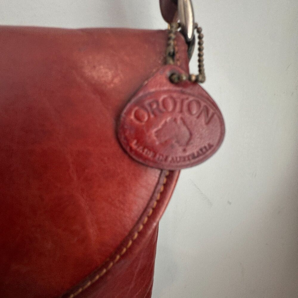 Vintage Oroton Australian Leather Saddle Bag Crossbody Purse Brown Red - Picture 8 of 12